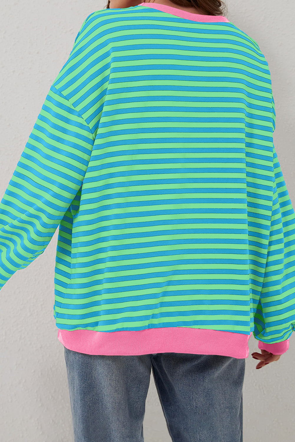 Sweat-shirt oversize à rayures bleu ciel et bordure contrastée