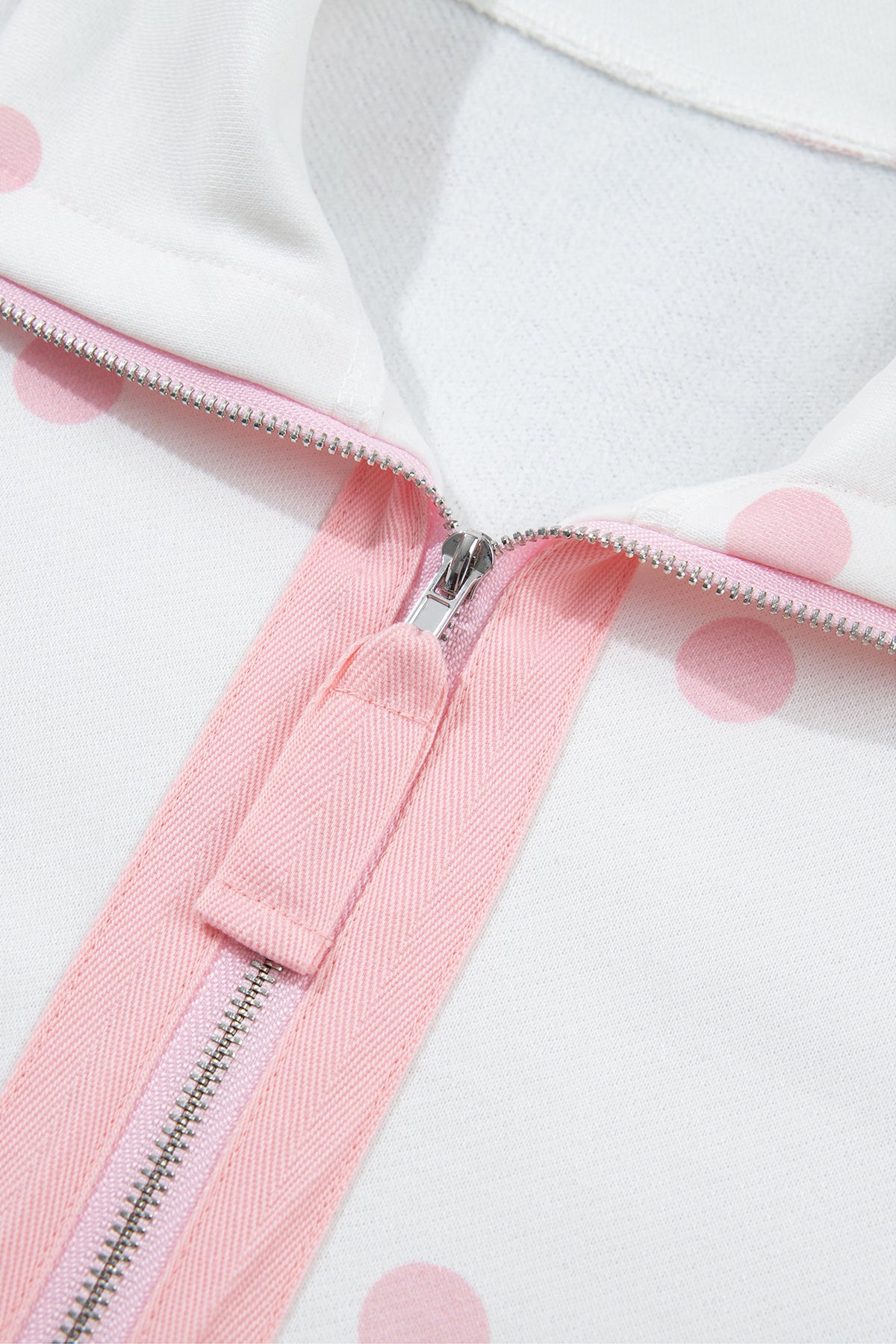Pink Polka Dot Half Zip Drop Shoulder Relaxed Sweatshirt