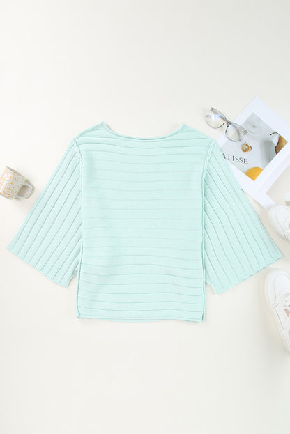 Haut dolman en tricot côtelé marron à coutures apparentes 