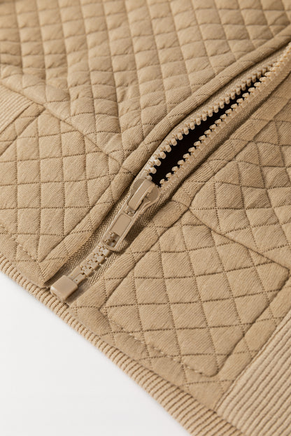 Veste à col de baseball texturée géométrique unie kaki pâle