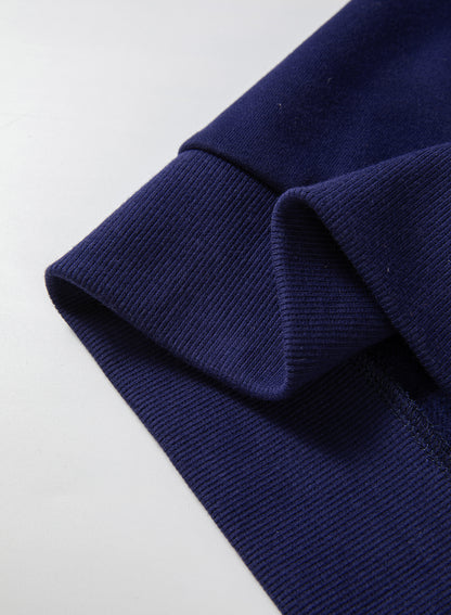 Navy Blue Solid Fleece Lined Drop Shoulder High Low Sweatshirt