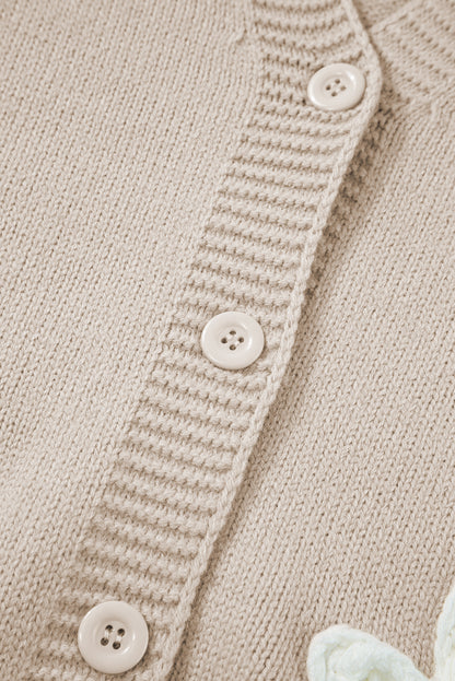 Cardigan boutonné élégant à motif floral en parchemin