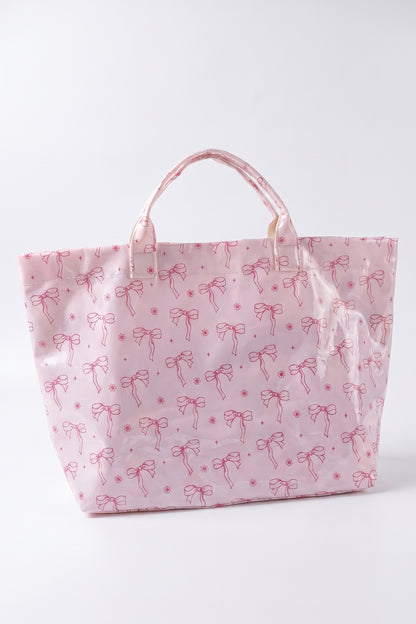 Pink Sweet Bow Flower Printed Sleek Vilnyl Tote Bag