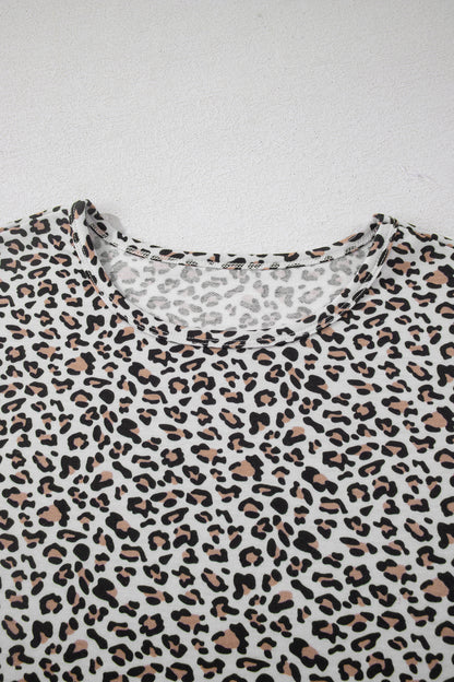 White Leopard High-Low Loose Tee Ankle Length Pants Set