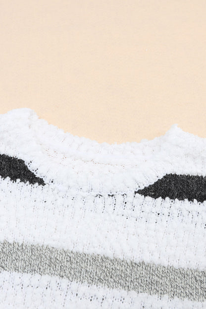 Pull rayé en maille popcorn 