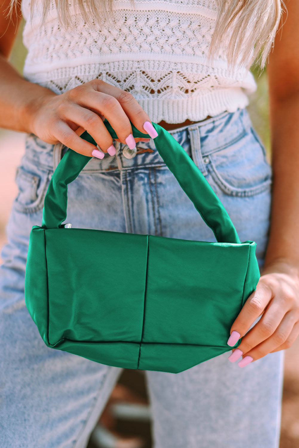 Minimalist PU Leather Zipped Square Handbag 23*7*13cm