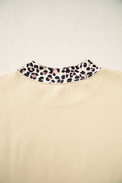 Parchment Leopard Trim High Neck FAITH Letter Graphic Baggy Sweatshirt