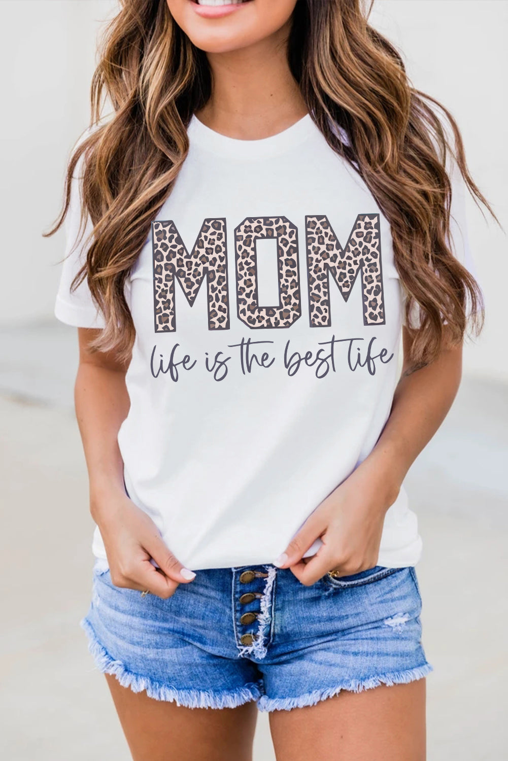 MOM life is the best life Camiseta con estampado de leopardo
