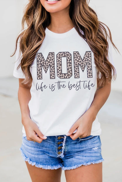 MOM life is the best life Camiseta con estampado de leopardo