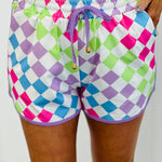 Multicolour Checkered Drawstring Elastic Waist Casual Shorts