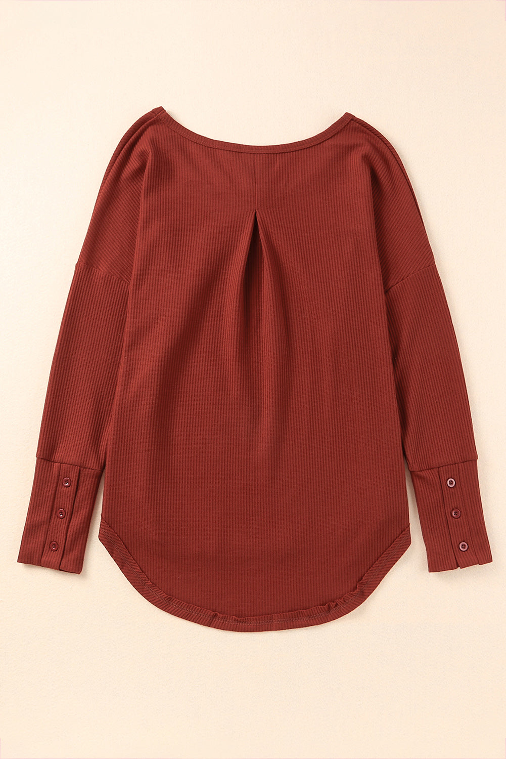 Waffle Knit Splicing Buttons Long Sleeve Top