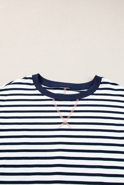 Sweat-shirt ample à rayures blanches et blocs de couleurs avec coutures apparentes