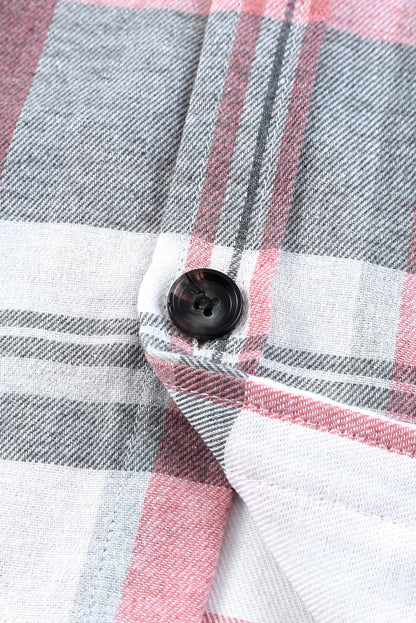 Chemise à carreaux roses boutonnée avec poche plaquée 