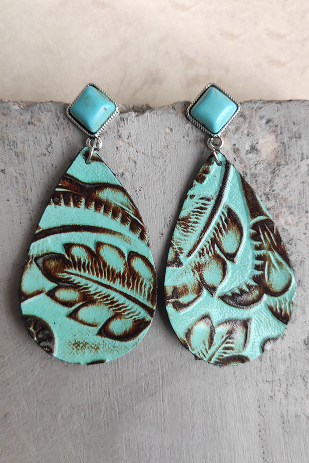 Vintage Turquoise Embossed Drop Earrings