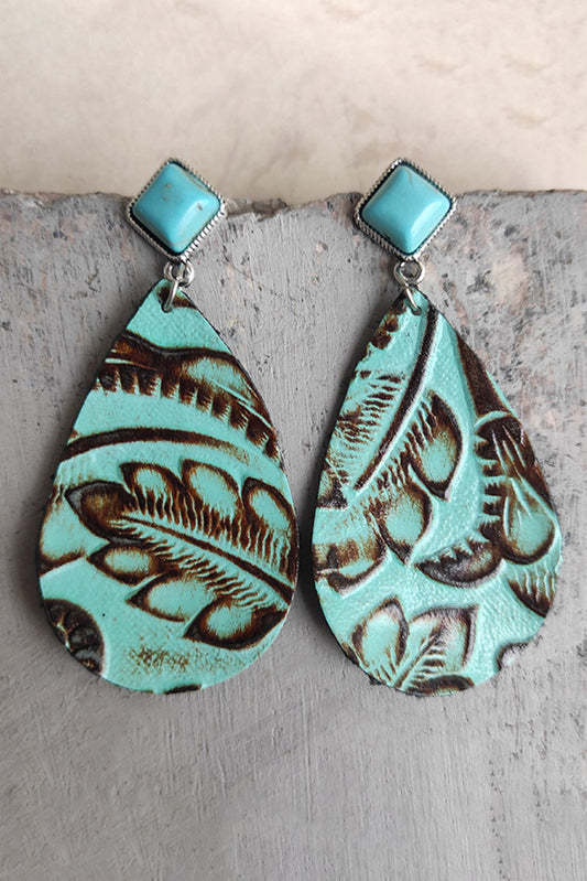 Pendientes colgantes vintage en relieve de color turquesa