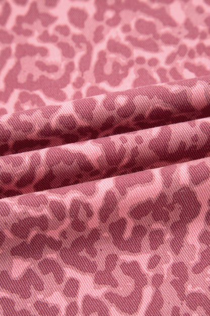 Rose Leopard Frayed Edge Wide Leg High Waist Jeans