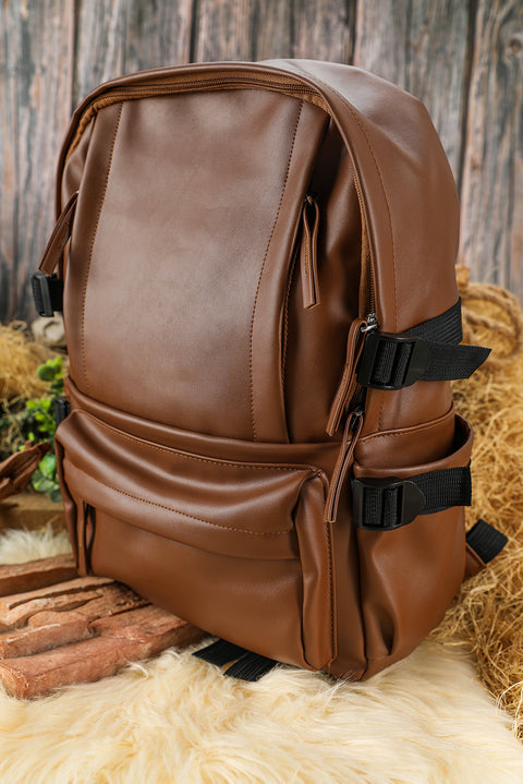 Chestnut Faux Leather Zipped Large Capacity Backpack