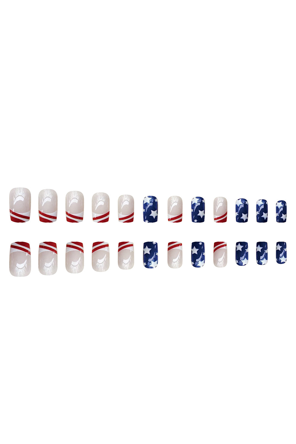 Uñas postizas multicolor con bloques de color de bandera estadounidense, 24 piezas