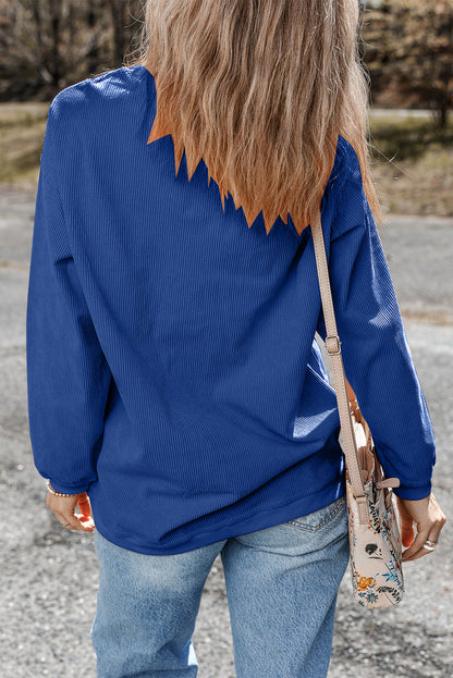 Sweat-shirt oversize en velours côtelé bleu foncé