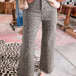 Brown Leopard Frayed Edge Wide Leg High Waist Jeans