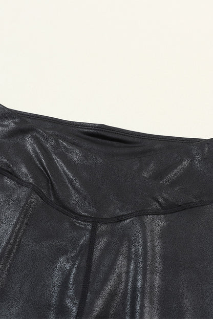 Dearlovers Black Crossed Dip Waist Sleek Leather Leggings