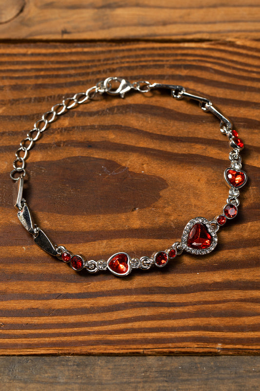 Fiery Red Heart-shape Gem Valentines Fashion Bracelet