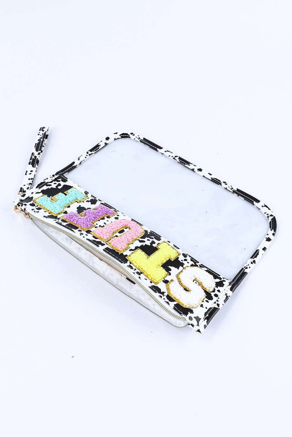 Black STUFF Cow Print Transparent Zipped Pouch