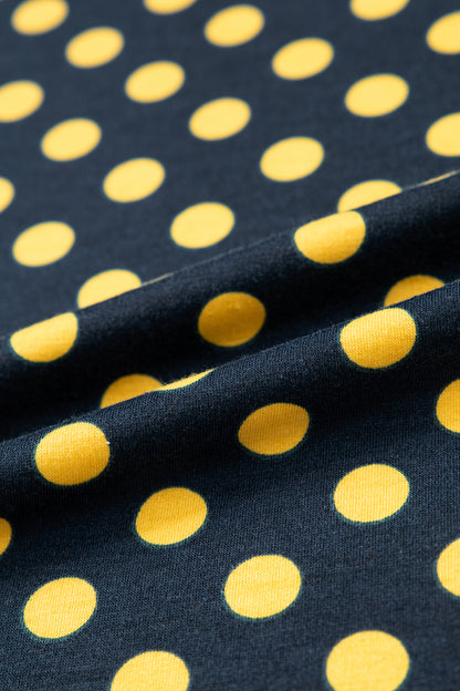 Blue Polka Dot Print Contrast Trim Round Neck Bracelet Sleeve Top