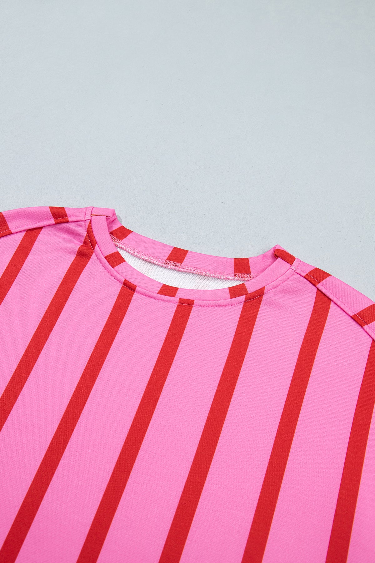 Red Stripe Dropped Shoulder Round Neck Casual Sweatshirt
