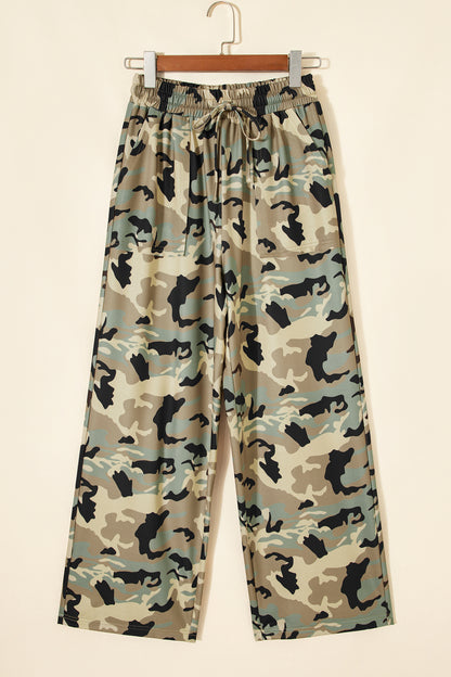 Multicolour Camouflage Print Street Fashion Drawstring Shift Pants