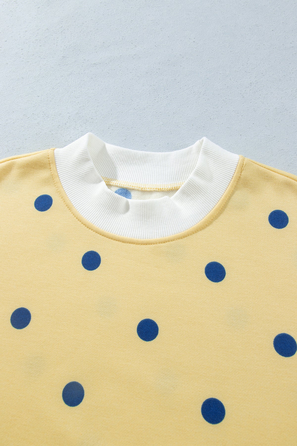 Yellow Polka Dot Ribbed Trim Long Sleeve Top Casual Short Set