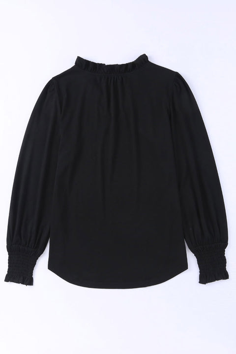 Frill V Neck Puff Long Sleeve Top