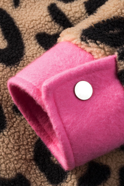 Veste Teddy léopard à bordure contrastante