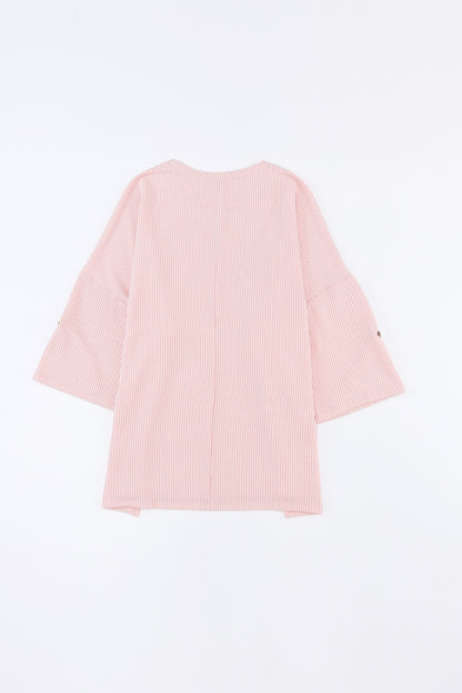 Haut oversize vert côtelé à manches retroussées et poche poitrine