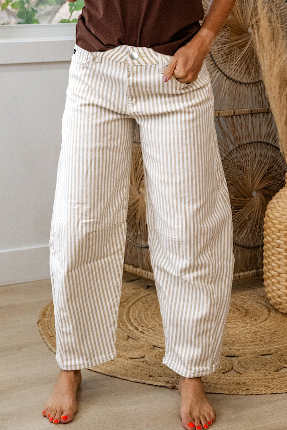 Sky Blue Stripe Casual Barrel Jeans
