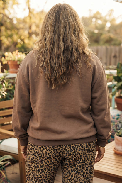 Coffee Letter Print Oversized Loose Fit Long Sleeve Plus Size Sweatshirt