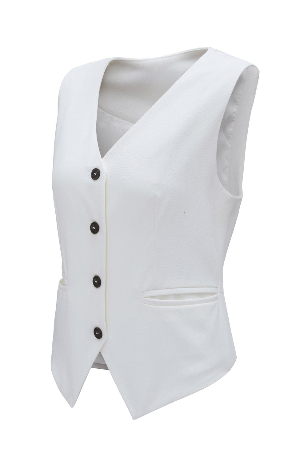 Gilet de costume blanc uni à col en V et boutons