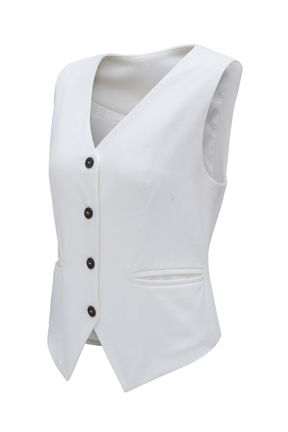 Gilet de costume blanc uni à col en V et boutons