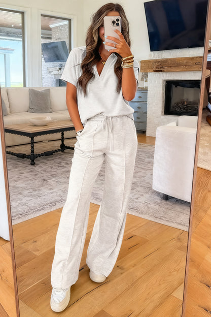 Light Grey Polo Tee Casual Pant Set