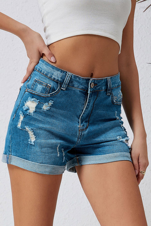 Dandelion Embroidered Ripped Denim Shorts
