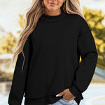 Black Oversize Drop Shoulder Reversible Mock Neck Sweatshirt
