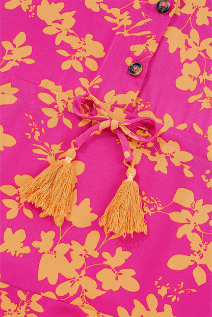 Robe courte fluide à imprimé floral rose avec cordon de serrage