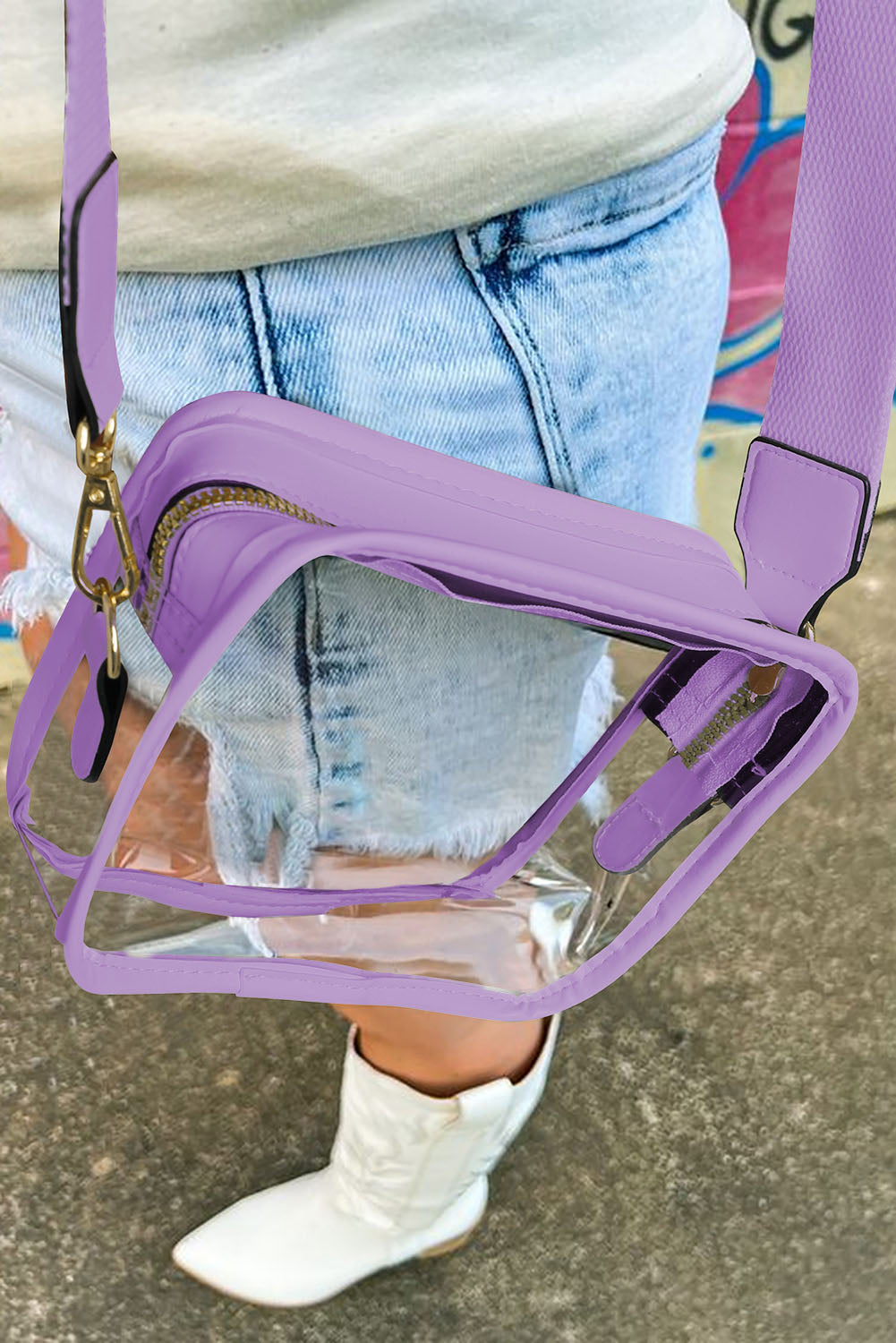 Bolso bandolera con correa de cuero de PVC transparente blanco