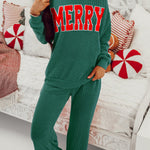Dark Green MERRY Corded Long Sleeve Top and Pockets Pants Set