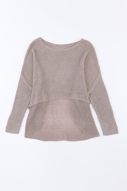 Pull gris ample à manches dolman et ourlet asymétrique