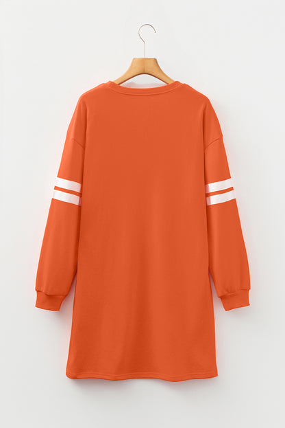 Orange Varsity Contrast Banded Sleeve Shift Sweatshirt Dress