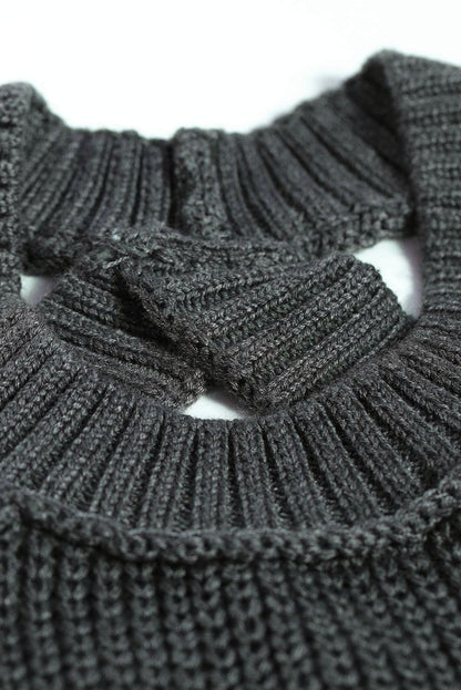 Suéter de punto acanalado con hombros descubiertos y cinturón cruzado sin espalda para mujer, informal, holgado, de manga larga, Color sólido, para invierno