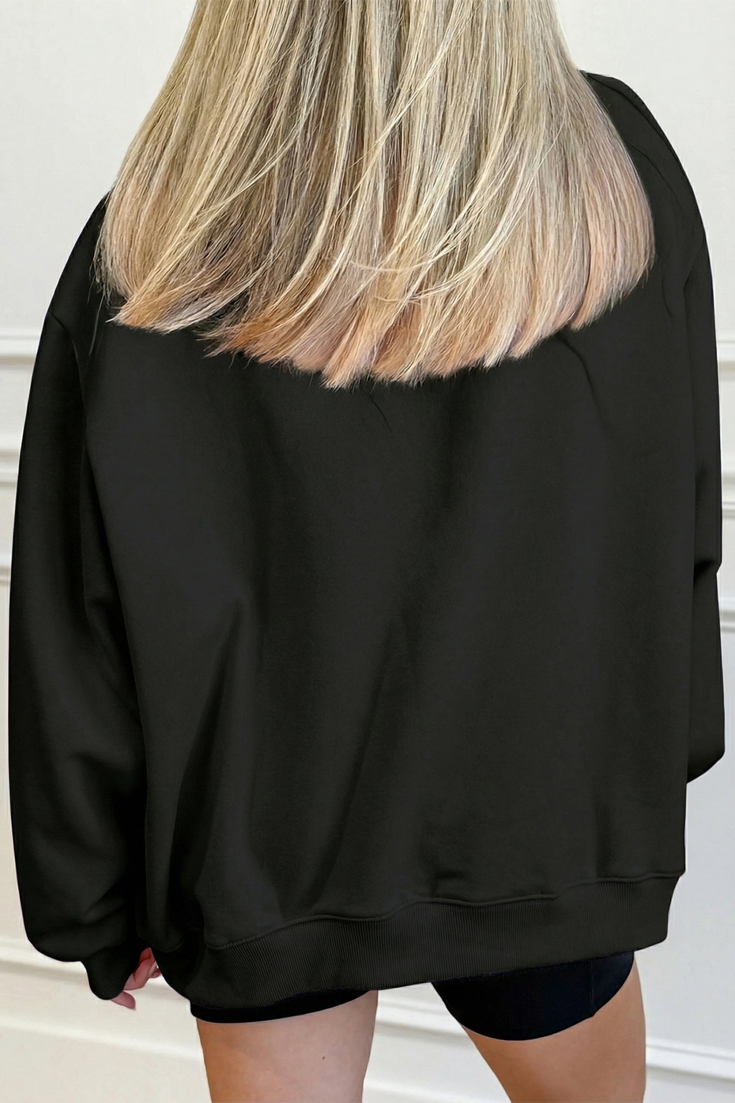 Black Solid Color Oversized Mock Neck Sweatshirt