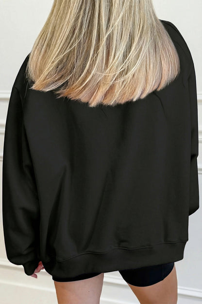 Black Solid Color Oversized Mock Neck Sweatshirt