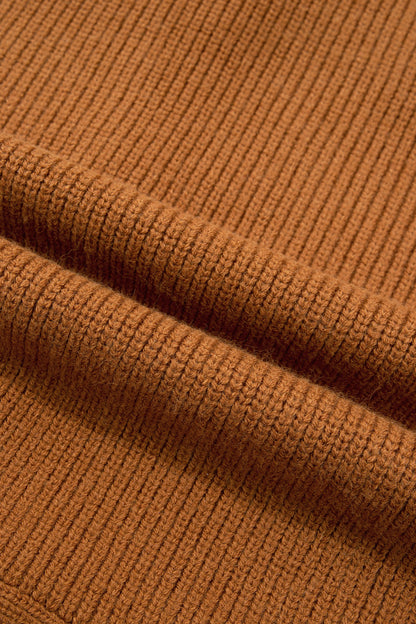 Mustard Ribbed Knit Collar Button Front Long Sleeve Cardigan